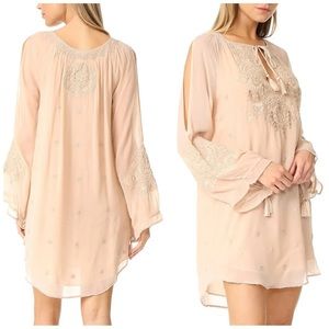 Haute Hippie Boho Embroidered Beaded Tassel Cold Shoulder Mini Dress